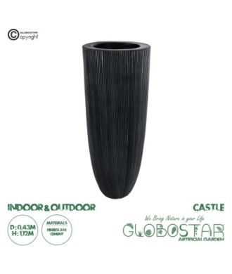 GloboStar® Artificial Garden CASTLE 20792 Επιδαπέδιο Πολυεστερικό Τσιμεντένιο Κασπώ Γλάστρα - Flower Pot Μαύρο Φ43 x Υ112cm